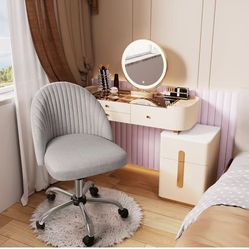 Office Chair Armless Cute Desk Chair Modern Adjustable Swivel Vanity Task Computer Chair Home Office Desk Chairs with Wheels (Fabric, Grey)$40