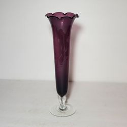 Purple Etched Glass Bud Vase Vintage