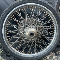 21” Harley 88 Spoke Wheel Gold Played Vintage With Hub Cap 