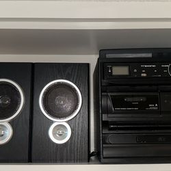 cassett player, cd player, vinyl & 2 speakers 