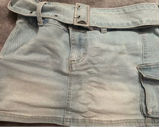 Light Wash Denim Mini Skirt with Belt