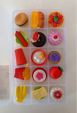 fun food shaped erasers - 15 piece set