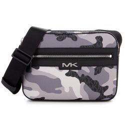 Michael Kors Malone Signature 3-Toned Black Multi Camo Crossbody Map Bag 