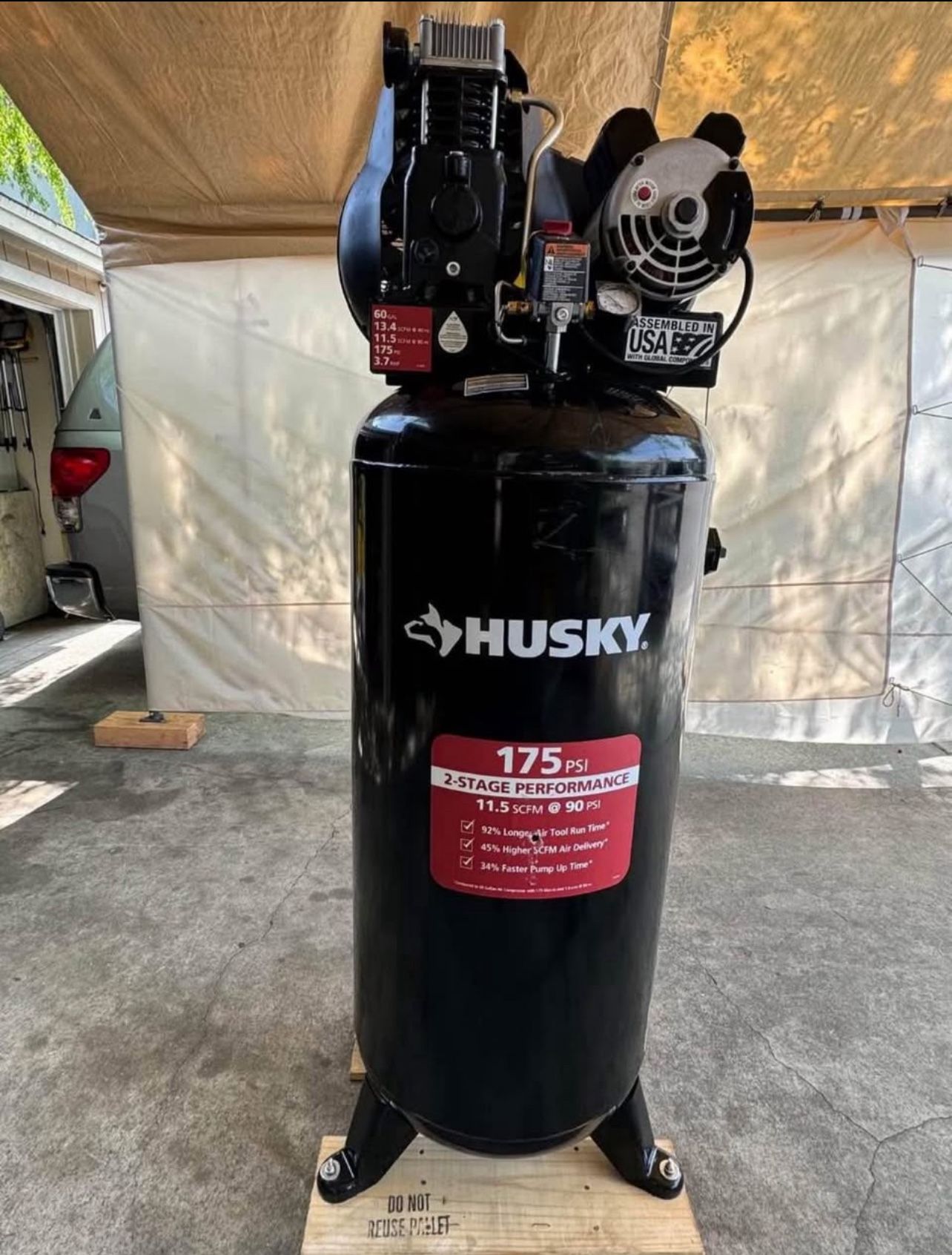 Husky 60 Gal. 3.7 HP 1-Phase 175 PSI Oil Lubed Belt Drive Stationary Electric Air Compressor