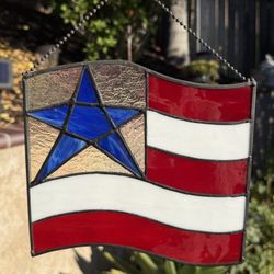 7” American Flag Hanging Stained Glass Texas Flag Patriotic Red White And Blue Theme July 4 - Home Decor 
