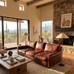 Free delivery - deep leather couch rh style