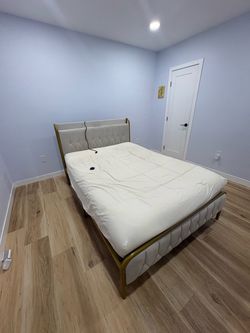 Full Bed Frame with Tufted Upholstered Headboard