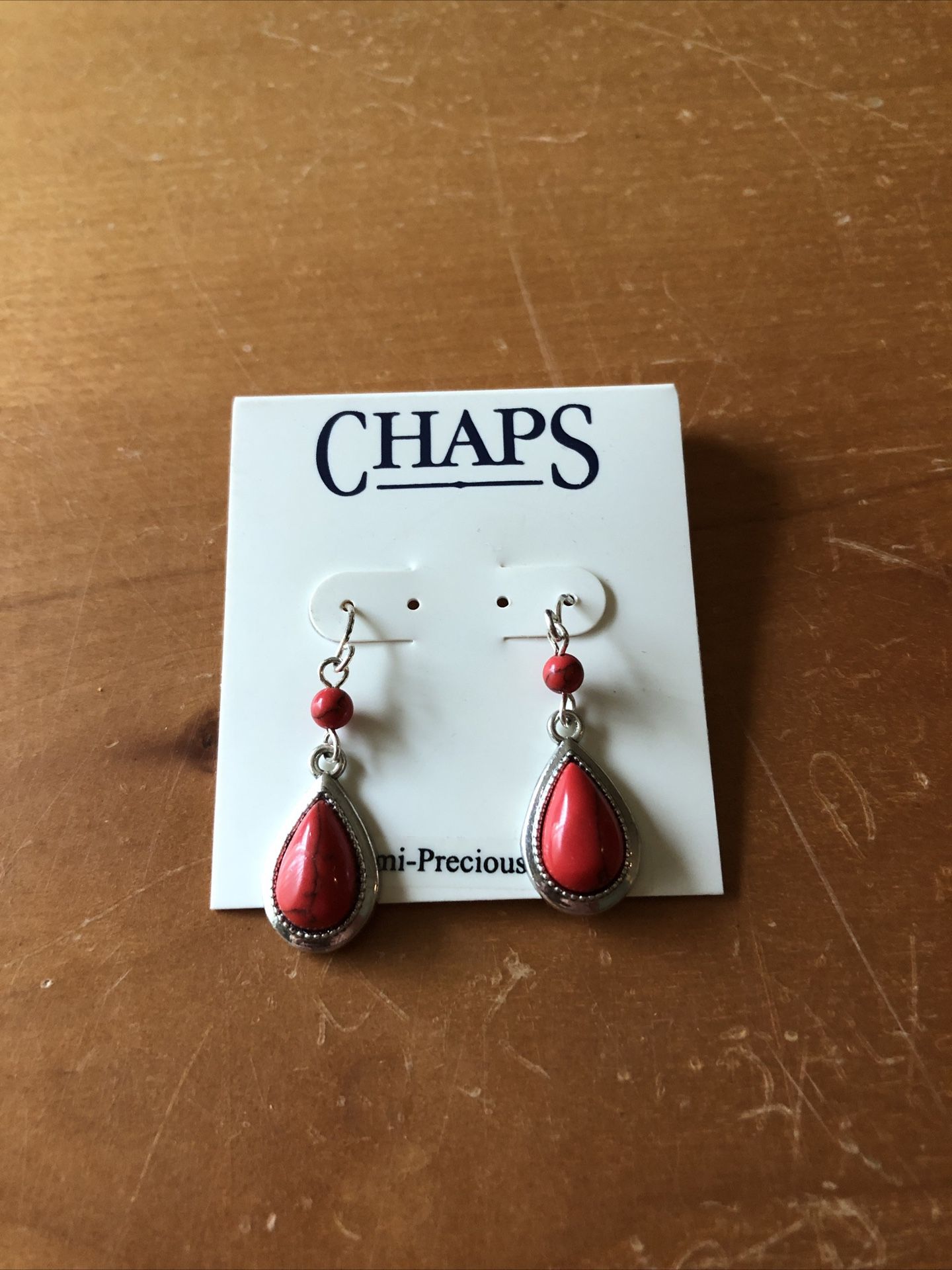 Chaps Red Dangle Earrings - NEW