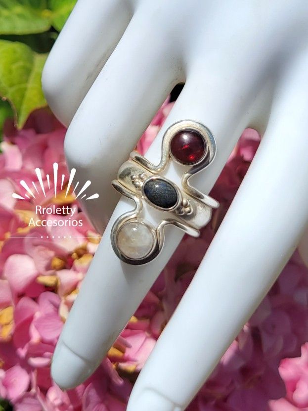 Sterling Silver 925 Ring With Triple Stone 