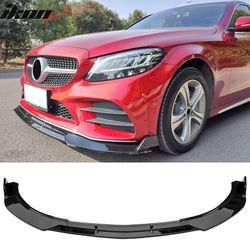 Fits 2019-2022 Benz W205 C-Class C200 C300 C180 BR Style Front Bumper Lip Gloss Black