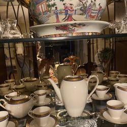 Demitasse Set, 12 Cups And Sauces, Pot, Cream And Sugar 