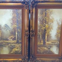 2 Late 1800s Early 1900s Vintage Paintings Landscape Signed James 19" X 31