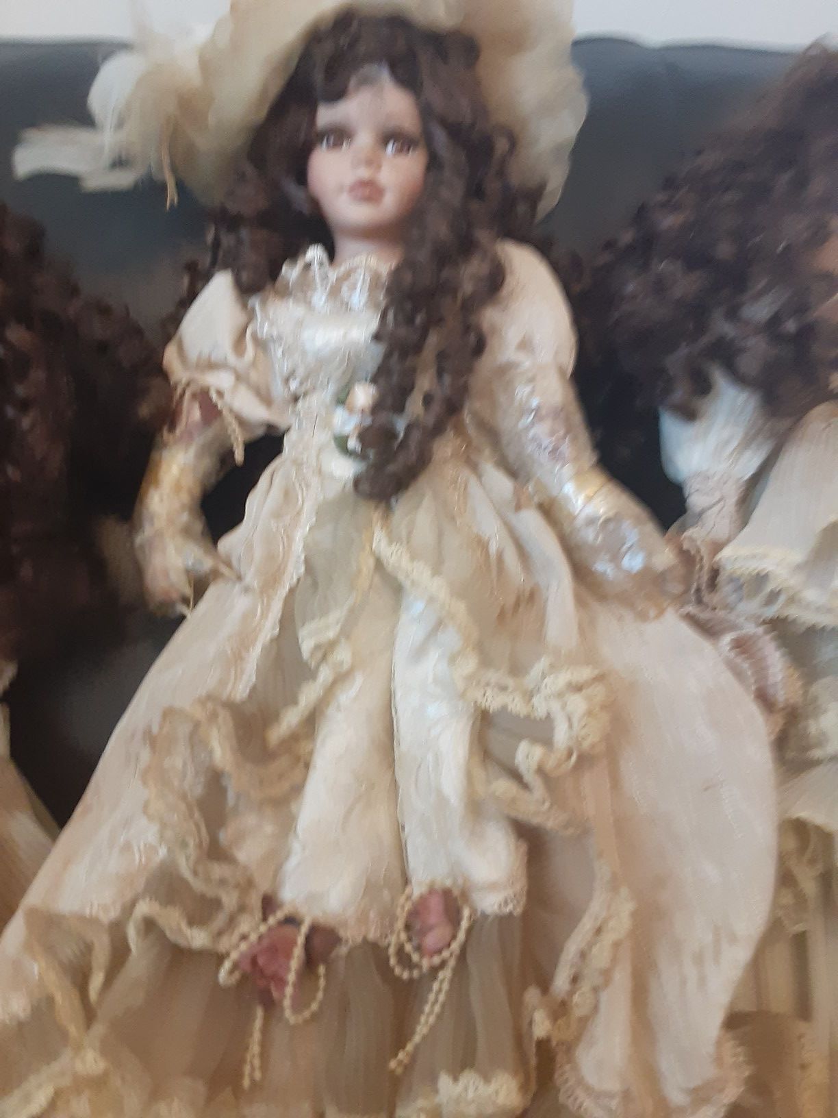 Antique Porcelin doll with stand old real hair $75.00