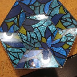 Vintage Hexagon Shaped Blue And Green Dish