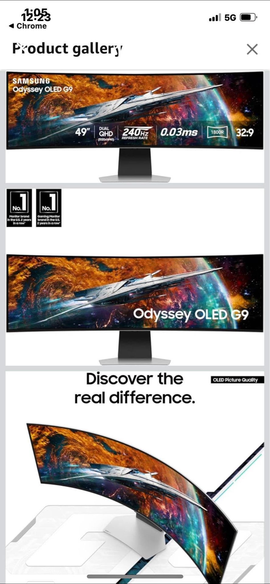 Samsung Odyssey OLED G9 G95SC 49" QD-OLED Gaming Monitor, Smart, Dual QHD, 240Hz, Curved, AMD Freestyle Premium Pro, G-Sync Compatible, Neo Quantum Pr
