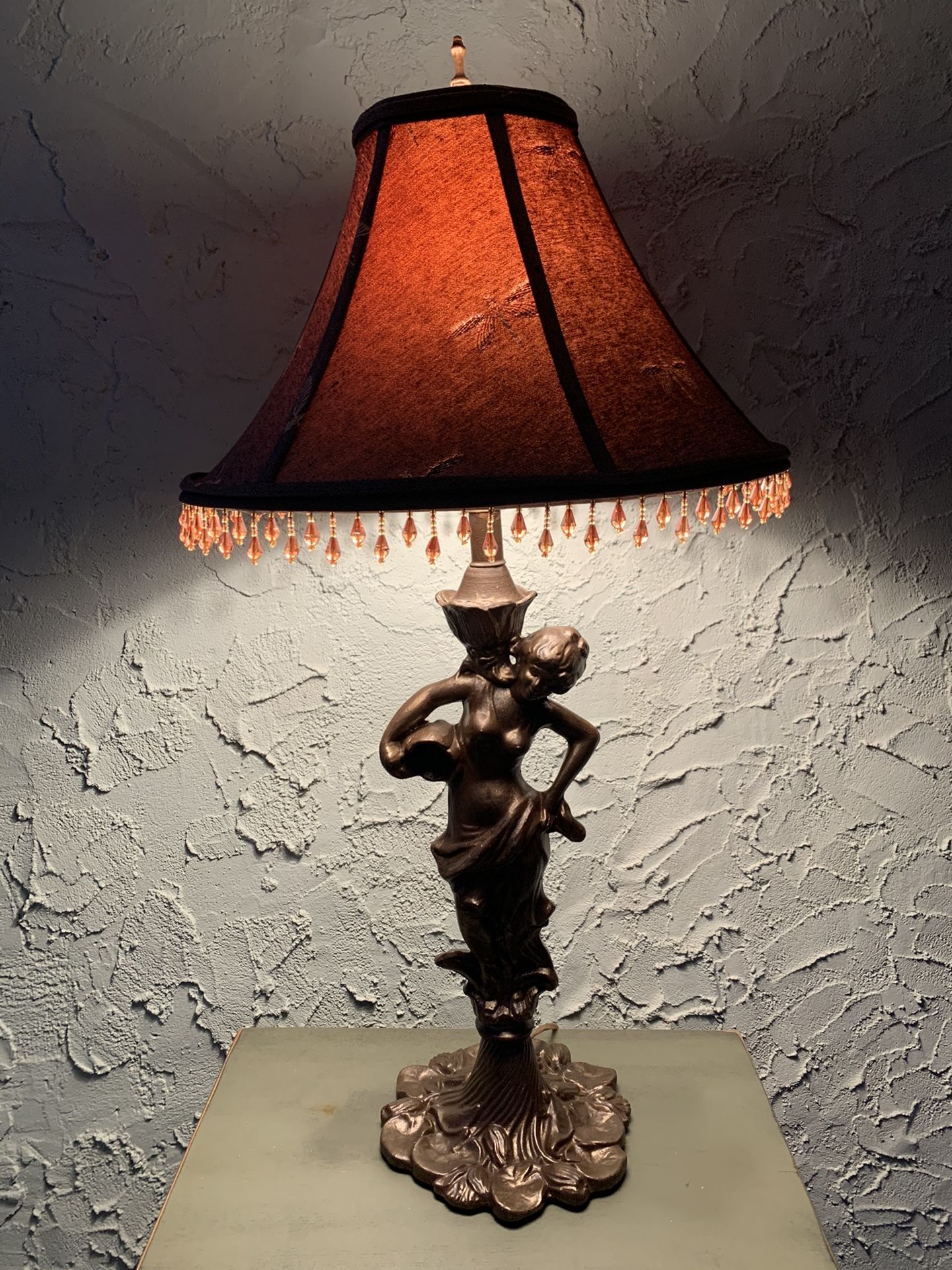 Vintage Art-Deco Metal Woman-Figure Table Lamp (Height: 30”)