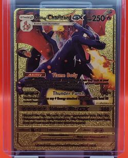 Pokémon Shining Charizard GX 250hp Gold Foil Fan Art Collector Card TCG, NM