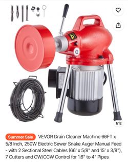 Drain Cleaner Machine 66FT x 5/8 Inch, 250W Electric Sewer Snake