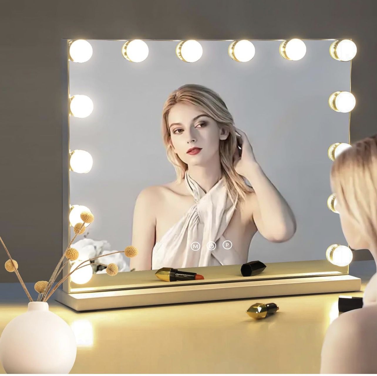 3-Color Dimmable LED Makeup Mirror with Lights β White