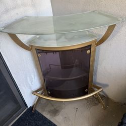 Modern Glass Bar Cabinet w/ Wine Rack – Gold Frame 🍷