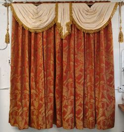 Stunning Jacquard Brocade Brocatelle Damask Pinch Pleat Drapery / Curtain Set burlesque theater 