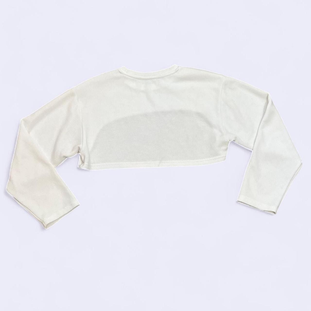 Small Oversized Dazy White Bolero Cropped Bell Long Sleeve Crewneck Sweater Top