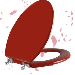 Red Elongated Toilet Seat Natural Wood Toilet Seat with Zinc Alloy Hinges, Easy to Install also Easy to Clean, Scratch Resistant Toilet Seat by Angol 