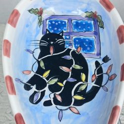 Hausen Ware Holiday Handled Spoon Rest Christmas Tree & Cat Kitchen Utensils 