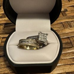 White Gold &diond Engagement Ring And Gold Wedding Bad Size 7-8