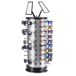 Countertop 360° Rotating Eyewear Display Rack with Mirror - Silver (40 Pair Capacity)