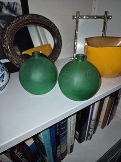 Pair Of Small Green Glass Vases