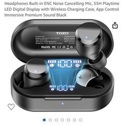 Tonal Dots Wireless Earbuds Bluetooth 5.3 Headphones Built-in ENC Noise Cancelling Mic, 55H Playtime LED Digital Display with Wireless Charging Case, 