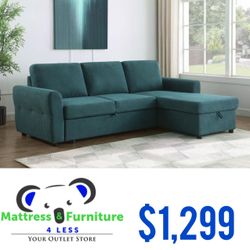 Samantha Upholstered Storage Sleeper Sectional Sofa Teal