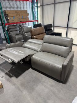 Gray Leather Power Reclining Sofa Set