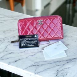 Berry Pink CHANEL long Zip wallet