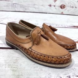 garcia hnos huaraches Men's Hand Wove tassel Brown Leather Slip on Shoes Sz 9