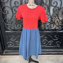 Lularoe Red And Blue Zip Up The Back Dress 