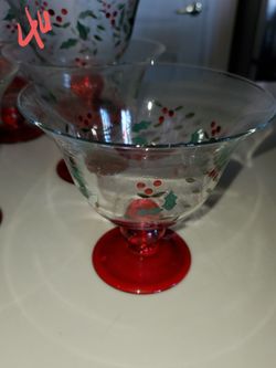 Set Of 8  - 4" Christmas Holly Red and Green Cocktail Bowls Glasses - $40 obo 