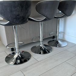 Grey Velvet And Chrome Bar Stools 