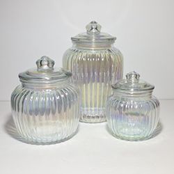 3 Iridescent Glass Canisters