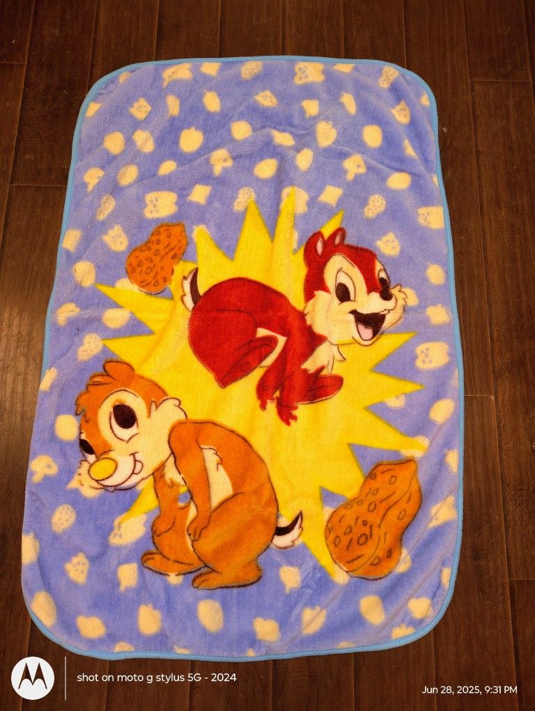 Vintage Chip and Dale Disney Blue Throw Blanket Lap Cover Rare