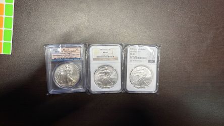 3 Silver Eagles Slabbed