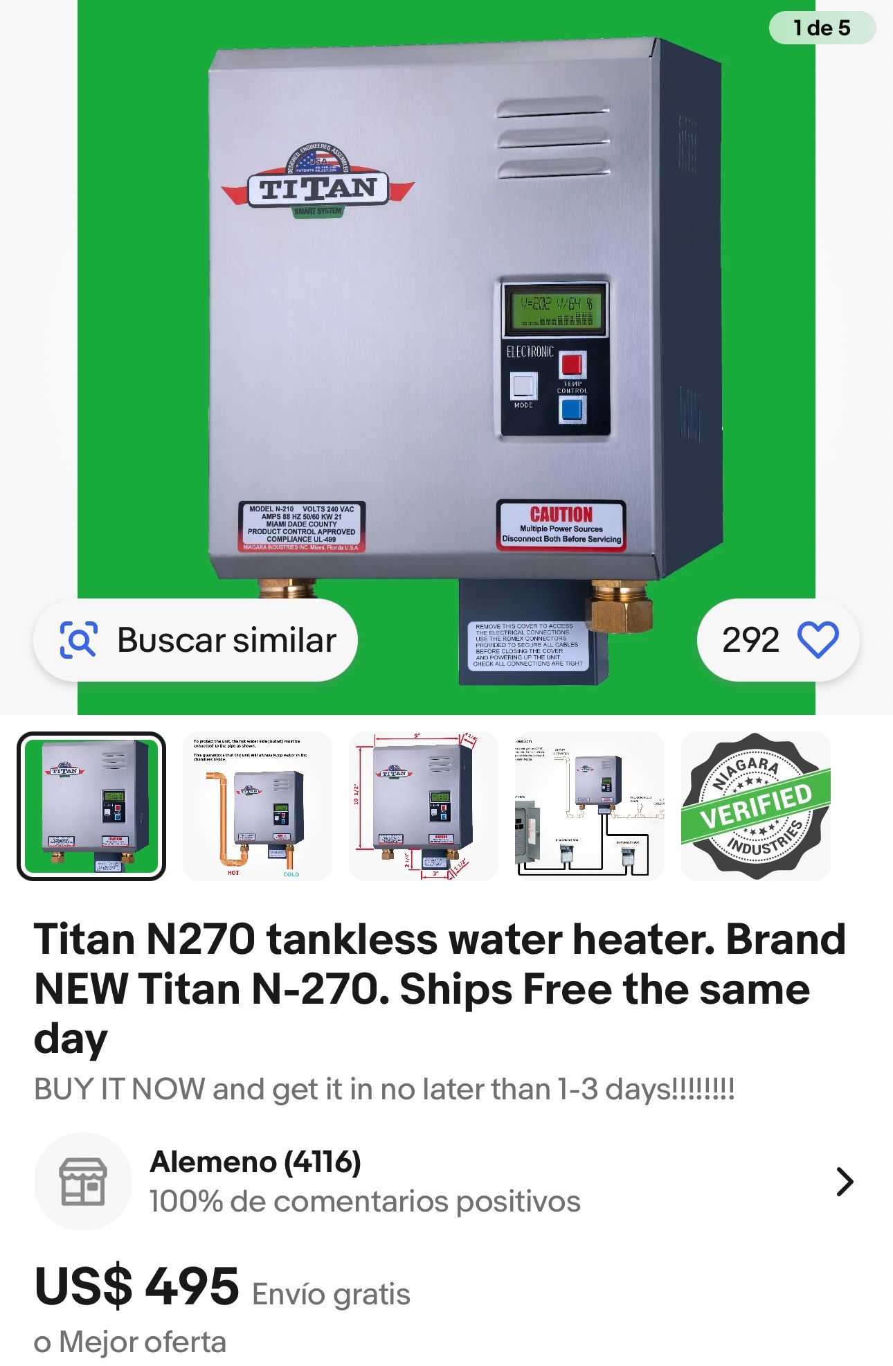 Titan N270 tankless water heater. Brand NEW Titan N-270.