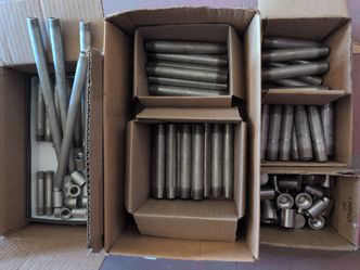 Large Lot of 1/2 inch and 3/8 Inch Stainless Steel  Nipples, Cap Ends, Elbows, Couplings. New Open Box