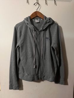 Victoria Secret Pink Hoodie Size L Womens Zip Up Hooded Sweatshirt Grey