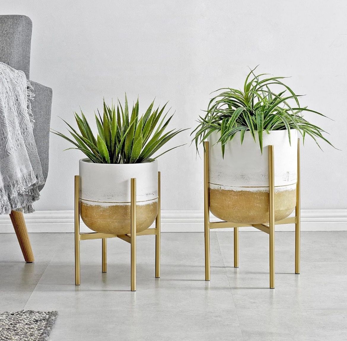 White and Gold Lilah Outdoor Plant FirsTime & Co. White and Gold Lilah Outdoor Planter 2-Piece Set Indoor or Outdoor Raised Flower Pot for Garden, Pat