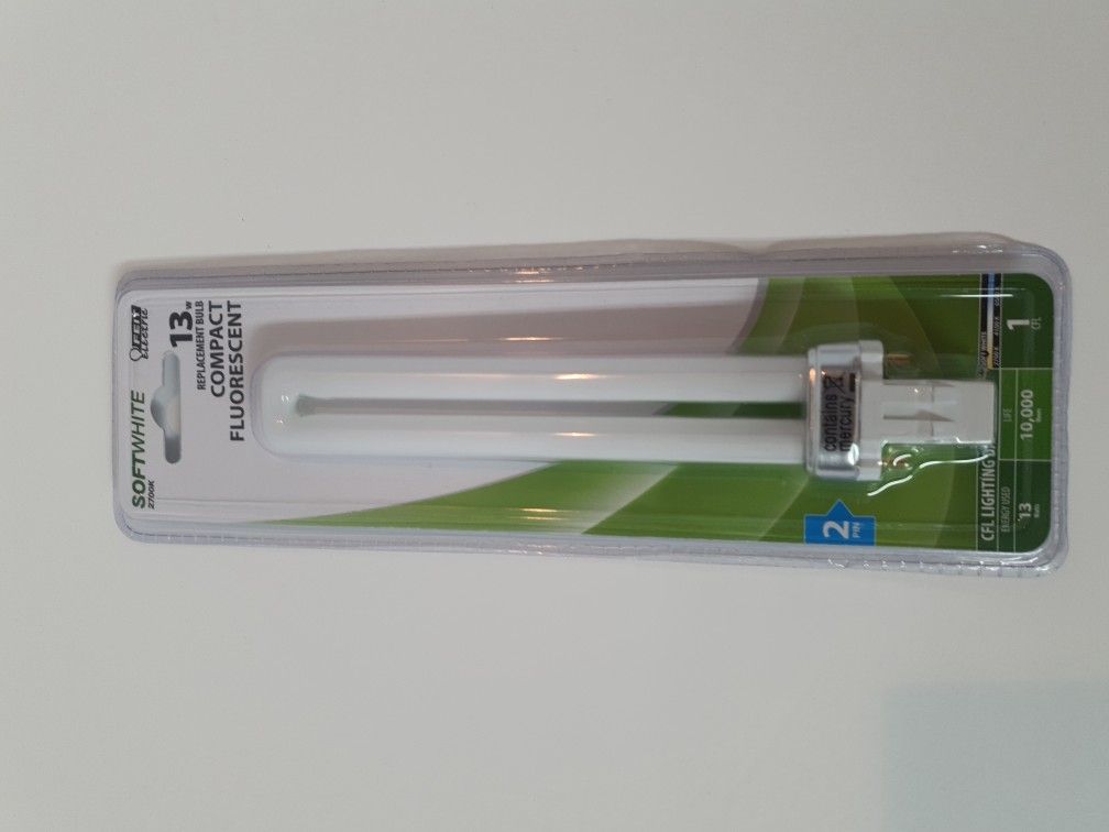 Feit electric 13W COMPACT FLUORESCENT Replacement Bulb 2-PIN BASE, Soft White 2700K , replacement lamp for all fixtures and Adapters using a 13 Watt P
