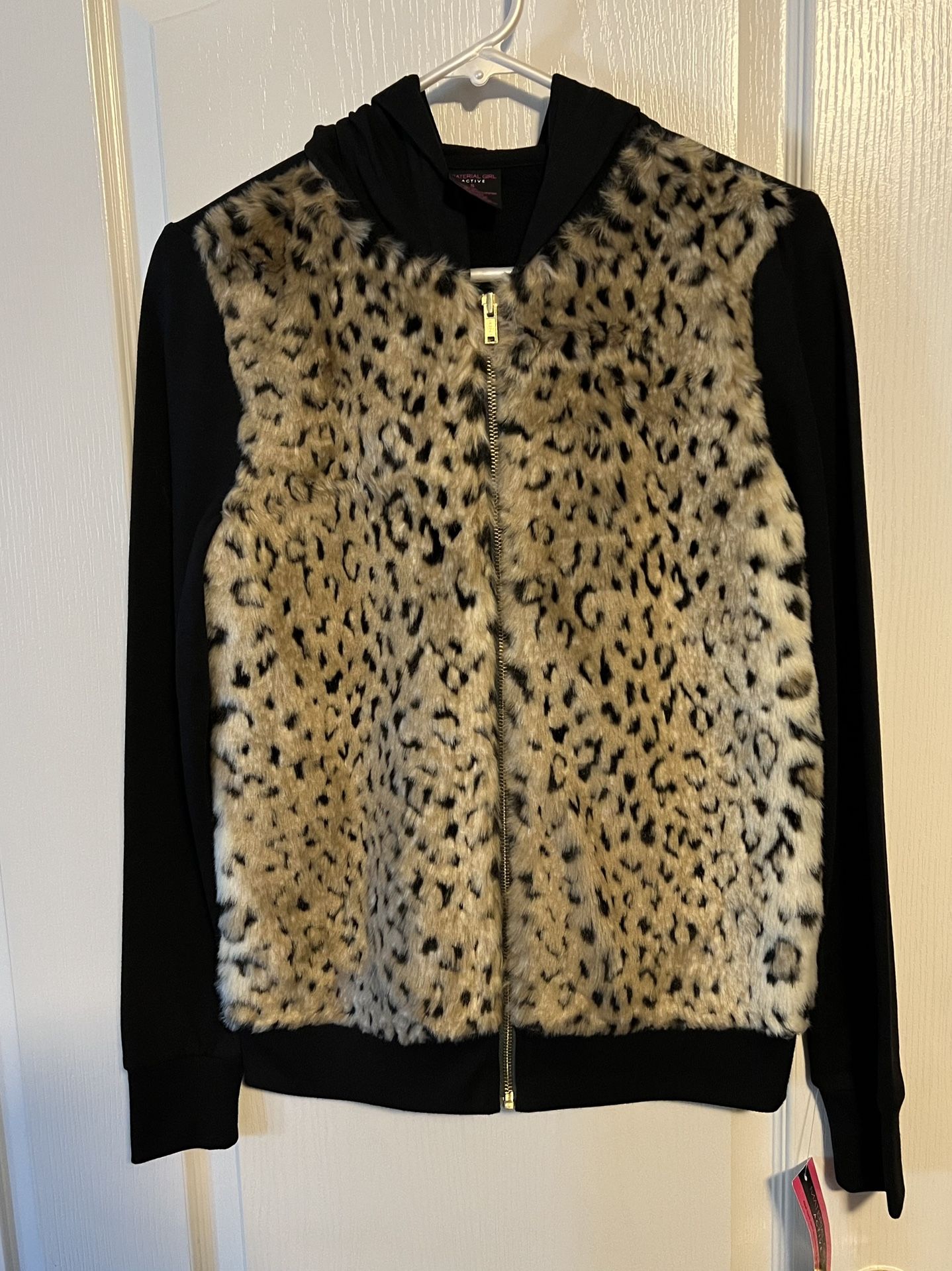 Material Girl Active Wear Faux Fur Zipper Jacket with Hoodie