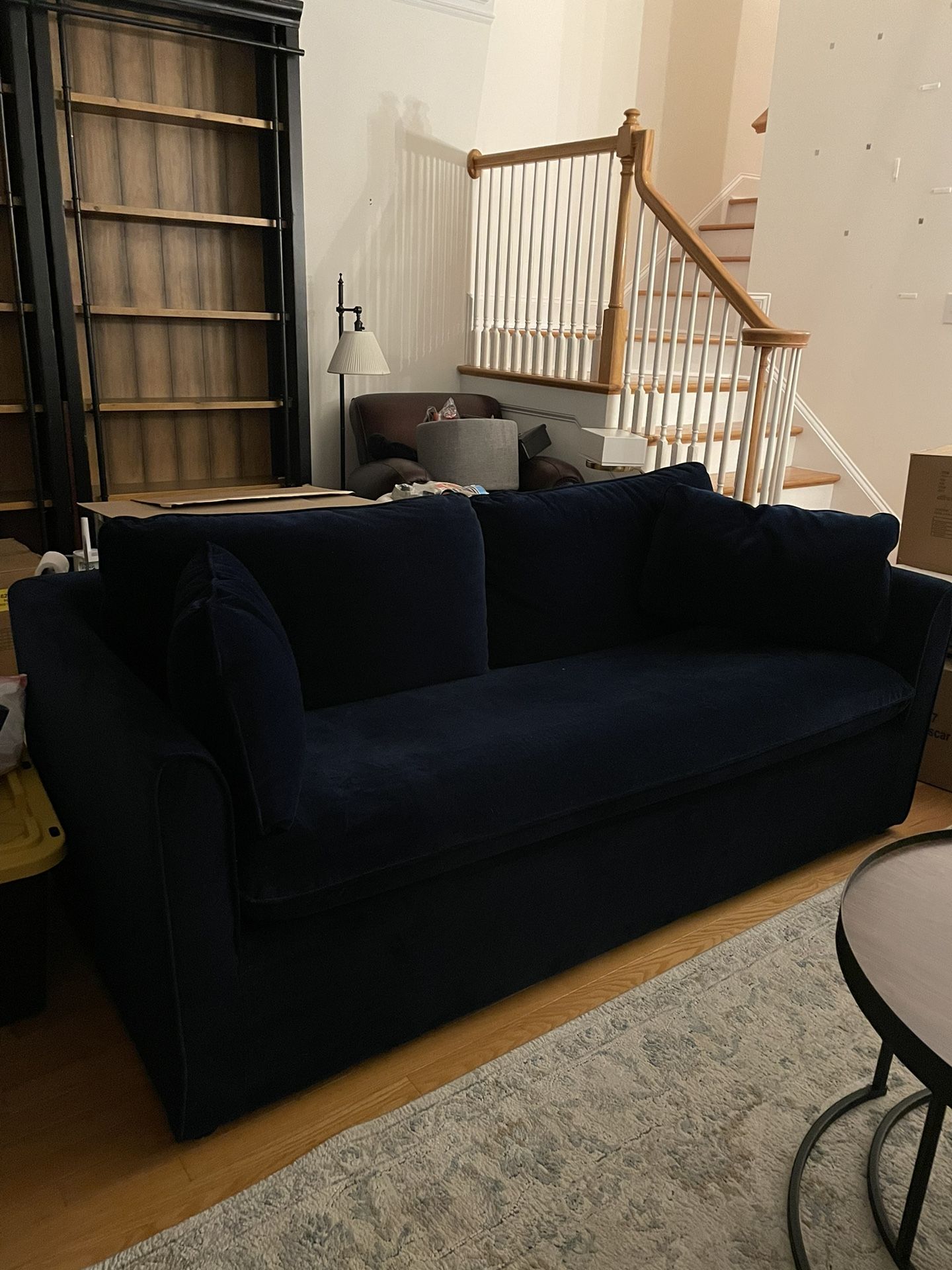 Blue Velvet Couch With A Pullout Bed