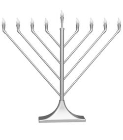 Large Display LED Electric Menorah Angled Rambam Shape, Silver